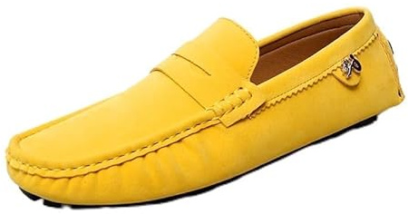 Kanggrei Mens Penny Loafers Round Toe Suede Vamp Driving Loafers Lightweight Flat Heel Anti-Slip Fashion Walking Slip on Moccasins Shoes(Color:Yellow,Size:11 UK)
