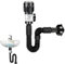 Bonde de lavabo avec trop-plein, tuyau de vidange, pop-up, bouchon de vidange, siphon flexible, en PVC, noir, pour cuisine, évier, salle de bain