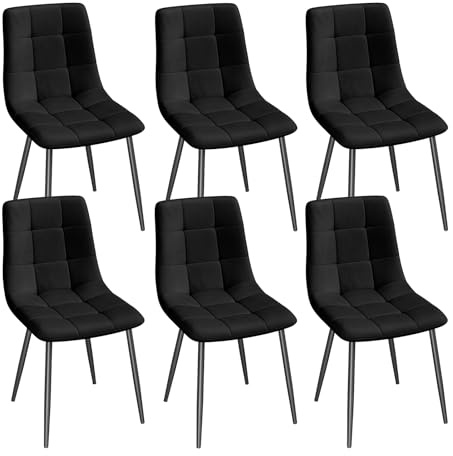 EUGAD Sedie Sala da Pranzo da 6 Pezzi, Sedia in Velluto con Gambe in Metallo, per Camera da Letto, Soggiorno,Nero
