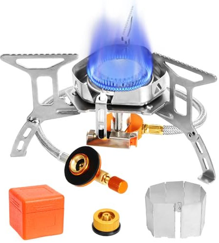 Campingkocher Schraubkartusche 3500W, Gaskocher Schraubkartusche, Gaskocher Ultraleicht, Gas Campingkocher, mit Piezozündung und Tragebox, für Outdoor Picknick Trekking Wandern