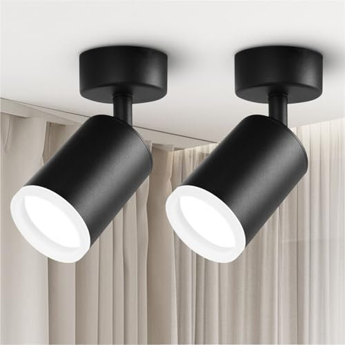 Ugvmn 2 Pack Spotlights Ceiling Lights, Rotatable Black Wall Light Fittings, GU10 Living Room Spotlight, Modern Industrial Spot Light Indoor for Bedroom Kitchen Hallway, Bulb Not Included