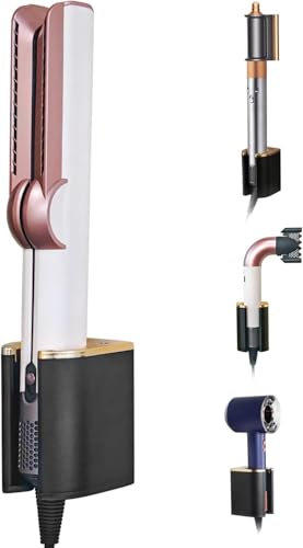 UEMUSI Dyson Airwrap Halterung, Föhn Halterung Ohne Bohren Aluminium Dyson Föhn Halterung Ohne Bohren, Fönhalterung Schwarz Glätteisen Halterung Kompatibel mit Dyson Airwrap Halterung für Badzimmer