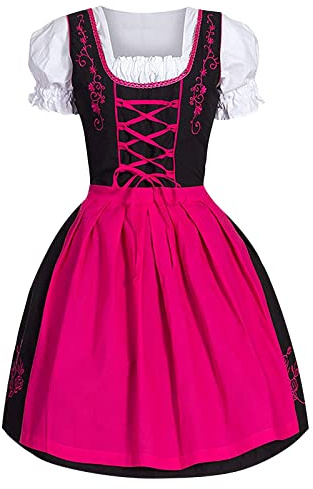 Generisch Dirndl - Robe midi pour femme - Robe traditionnelle Dirndl - Tablier long - Tablier pour fille - Chemisier Dirndl - Mode traditionnelle - Costume élégant - Coton - Dentelle - Grande taille