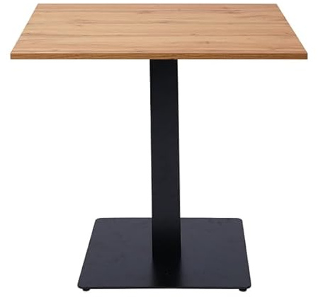 Liberoshopping Tavolo da bar quadrato con base centrale in metallo e piano laminato resistente – ideale per locali, ristoranti, pub, uso interno o esterni coperti (Gamba Antracite, Rovere, 80x80)