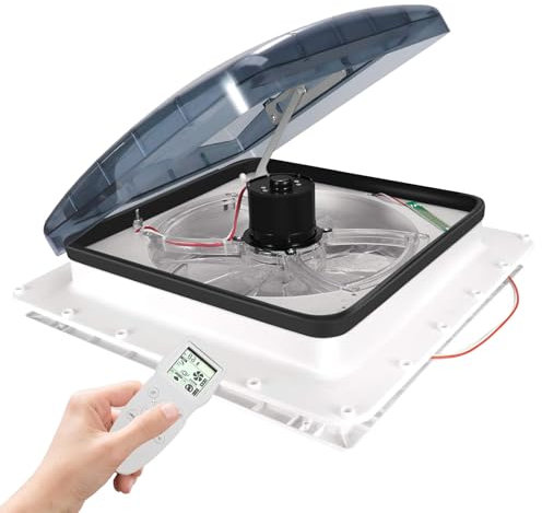 ZEEKYFOR Ventilatore da Tetto per Camper con Telecomando, Ventilatore da 12 V, Ventilatore Reversibile a 10 velocità per Camper e Roulotte, con Sensore Pioggia,40x40cm