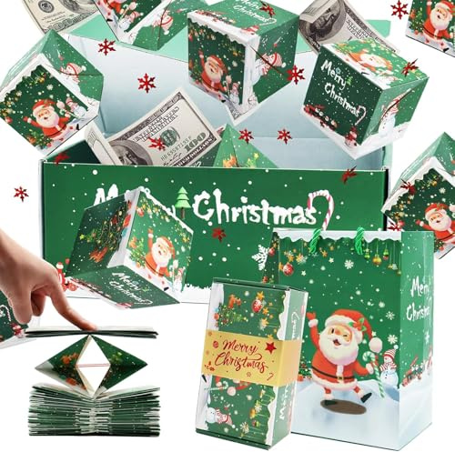 Surprise Gift Box Explosion for Money, Unique Folding Bouncing Red Envelope Gift Box, Merry Christmas Folding Bouncing Gift Boxes, Cash Explosion Luxury for Birthday Anniversary(12 Bounces,Green)
