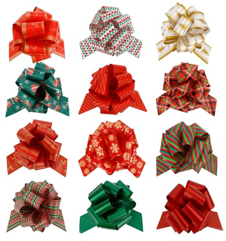 Pinmxaex 12PCS Grands Nœuds à Tirer Noël - Rubans Décoratifs 15cm pour Voiture Mariage, Cadeaux, Paniers Cadeaux, Bouquets et Décoration Fête