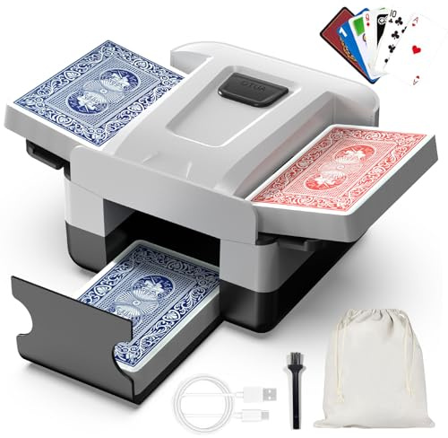 YQXTOOEL Mezcladora de cartas automática para 1-2 cubiertas, mezclador de cartas eléctrico con batería USB-C y motor antijam, silencioso y rápido para póquer, blackjack, Skip-BO, fase 10 y noches de