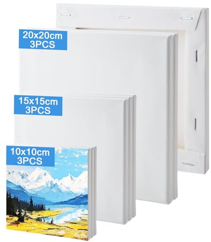 jwtyu Leinwand zum Bemalen 9 Stück Keilrahmen 280g/m² Leinwände zum Bemalen Reine Baumwolle Canvas 10x10,15x15,20x20cm Leinwand Set für Aquarell Acryl Ölmalerei usw