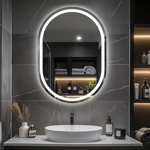 GREENSAPPIRE Bathroom Mirror with LED Lights 500 X 700 mm, Oval LED Bathroom Mirrors with Anti-fog, 3500K-6500K, Dimmable, Backlit Wall Mounted Mirror, IP54 Waterproof