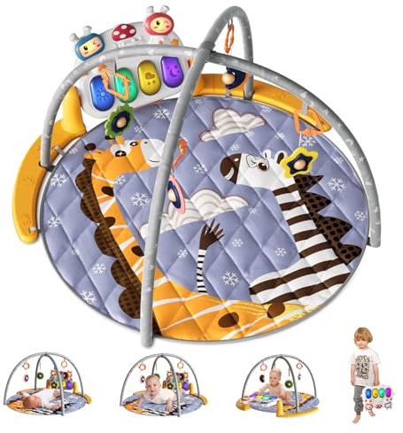 TUMAMA KIDS 4 in 1 Kickin' Tunes Spieldecke mit 70+ Geräuschen, 25+ Minuten Musik, Baby Klavier Turnmatte Fitness Aktivitäts Spielmatte mit 4 Rasseln und Spielbogen, Babyspielzeug ab 0 1 3 6 9 Monate