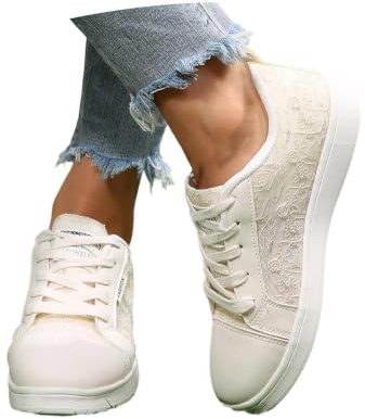 Viunychn Chaussures traditionnelles pour femme - Dentelle plate - Chaussures de mariage - Légères - Chaussures de dirndl - Baskets confortables - Blanches - Chaussures de mariée - Chaussures de sport
