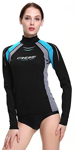 Cressi Thermo Vest LS Lady, T Shirt Termica Maniche Lunghe Donna, Nero/Acquamarina/Grigio, XL/5 (44)