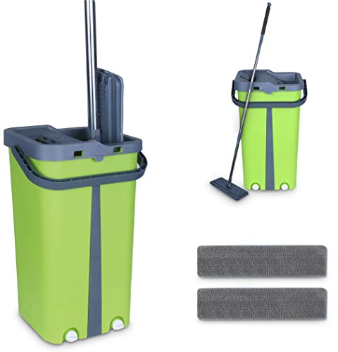 Cenocco uso domestico interno esterno-Prodotto e Accessorio per la Pulizia Casa-Scopa Piatto Microfibra Sistema di Spinatura Verde CC9077-GN