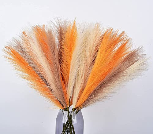 LSKYTOP Erba della pampa arancione, 58 cm, 12 pezzi, bouquet di pampa artificiali, per casa, soggiorno, camera da letto, vaso decorativo