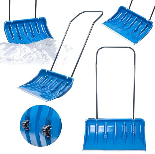 KADAX Schneeschieber mit Alu-Profilkante, breite Schneeschaufel mit Rädern, Schaufel mit Metallgriff, Schneeschippe mit Kunststoff-Blatt, Schneeräumer (Blau)
