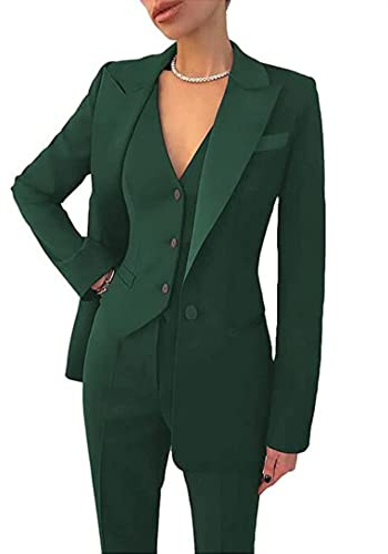 Leader of the Beauty Ensemble de costume 3 pièces pour femme avec veste, gilet et pantalon pour bureau et travail, ensemble de pantalons d'affaires pour soirée de bal et mariage, Vert chasse., L