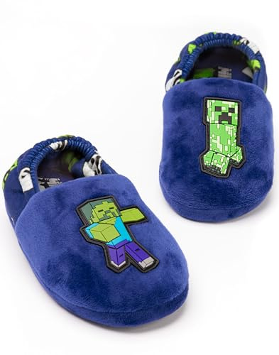 Minecraft Pantoufles pour garçons | Différents styles Enfants Bleu Marine Noir Paillettes Creeper Zombie Garçons Maison Chaussures | Produits dérivés de chaussures de jeu pour enfants et adolescents