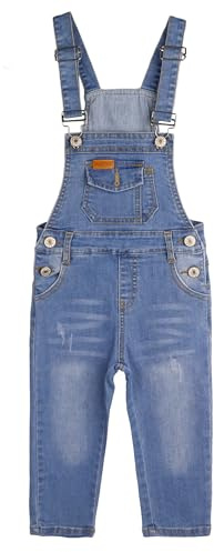 KIDSCOOL SPACE Vaqueros ajustados para niños pequeños, monos de mezclilla de moda con bolsillo rasgado, azul claro, 4-5 años