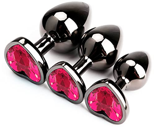 3Pcs Set Luxury Metal Butt Toys Heart Shaped Anal Trainer Jewel Butt Plug Kit G Spot Adult Sex Toys Gay Anal Plugs Woman Men Sex Gifts Things for Couples Large/Medium/Small (Rose)