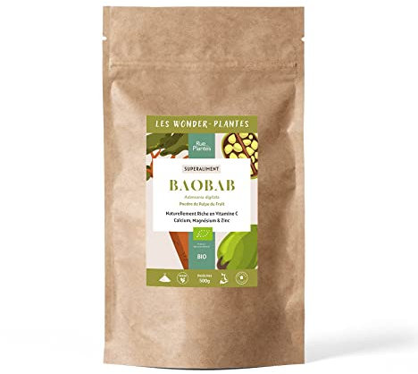 Baobab Bio Poudre 500 g – Super-Aliment Naturel Riche en Vitamine C & Fibres, Favorise l’Énergie, la Digestion et les Défenses Naturelles | Conditionnée en France, RUE DES PLANTES