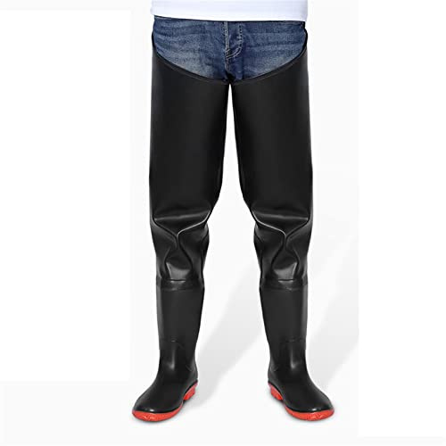 HWBZSZY Herren Damen Einstellbar PVC Watthosen Mehrzweck Regen Gummi Stiefel 100% wasserdichte Über Knie Angeln Hose rutschfest Jagd Waders Bootfoot Größe 36-47,Schwarz,44 EU