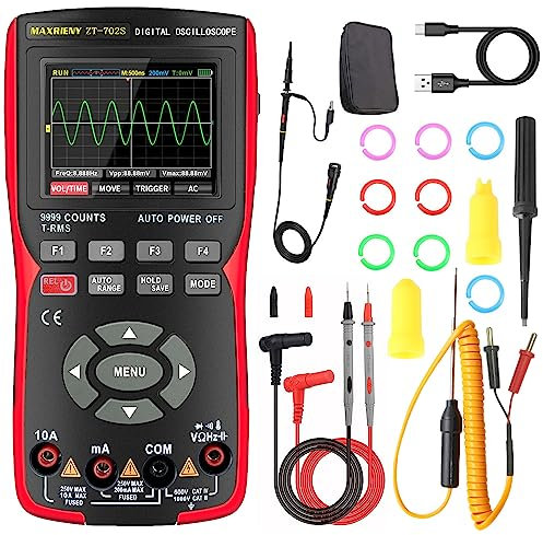 MAXRIENY Multímetro Osciloscopio Digital Gráfico Ancho de banda 10Mhz Medidor de Alcance, Auto-Calibración y Función de Memoria, Corriente Capacitancia Temperatura Diodo Comprobador de tensión