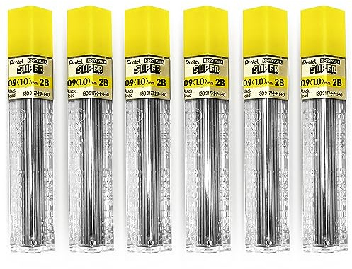 Pentel Mine di ricambio per matite automatiche e meccaniche (confezione da 6, 0,9 mm 2B)