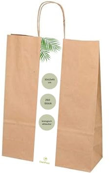DeinPack Umweltschonende Papier Tragetaschen groß I Papiertüten Geschenktüten Papiertragetaschen biologisch abbaubar, kompostierbar I 250 x braune Papier Tüten 32 x 12 x 41 cm