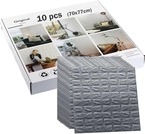 Carta Da Parati 3d, Pannelli Decorativi Per Pareti, 10 Pezzi 70x77cm, Carta Da Parati Adesiva Muro, Pannelli Adesivi Per Pareti, Pannello Decorativo Parete, Rivestimento Parete (Grigio, Mattoni)