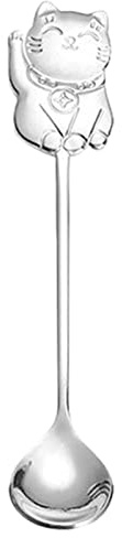 MUUYYI Stainless Steel Coffee Dessert Spoon Cute Cat Shape Teaspoon Long Handle Stirring Spoons Ice Cream Spoons Tableware