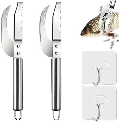EnixwH 2 Pcs Raschietto a Squame di Pesce, Raschietto per Pesce, Squama Pesce in Acciaio, Raschietto Pesce Pulizia Pesce Squamatore Pesce con Design a Doppia Fila di Dentellature
