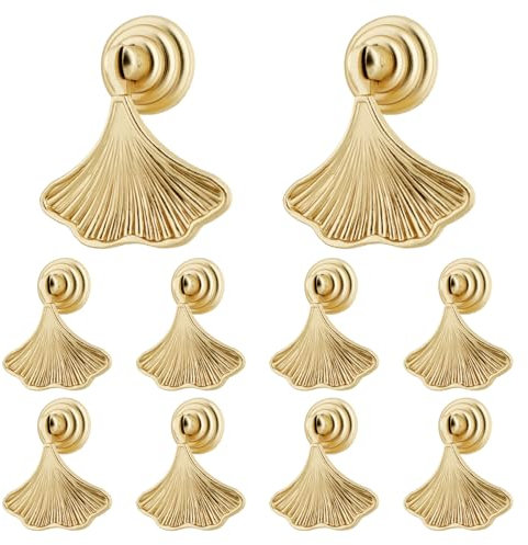 MAIJIAJU 10Pcs Ginkgo Leaf Antique Cabinet Knobs with Screws, Vintage Gold Drawer Door Knobs Pulls Handles Decorative Single Hole Cupboard Handles for Kitchen Wardrobe Dresser Furniture Hardware