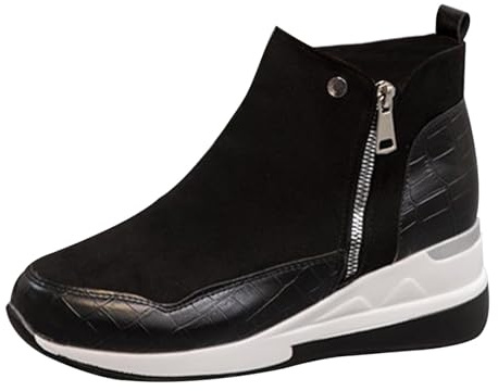 Bottines Femme Grande Taille Compensées Sport Randonnée Bottes Courtes Chaussures Chaudes Bottes De Ski Extérieur Antidérapant Coupe-Vent Boots Automne Hiver 36 Noir