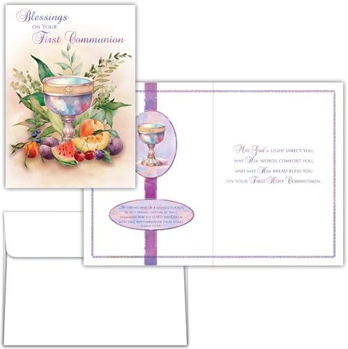 Shared Blessings First Communion 1 Count Religious Faith Based Card, KJV Scripture Bible Verse, Envelope Included