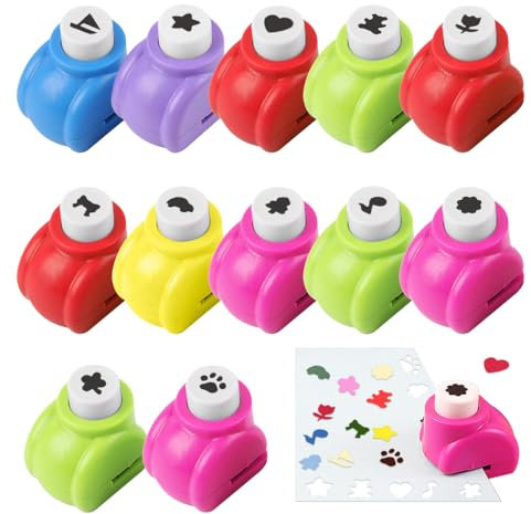 GIDWRIY 12 Stück Papierstanzer Kinder Set,Ausstanzer Konfetti Kinder,Locher Motivstanzer zum Basteln,Bastel Stanzer Blätt,Mini Motivlocher für Scrapbooking,Paper Punch,Zubehör für DIY Set Basteln