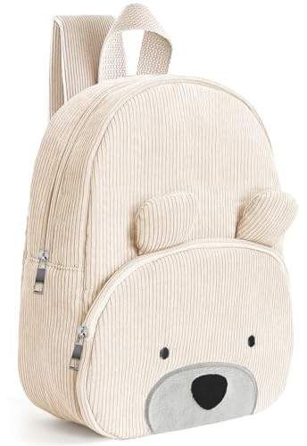 Sac a Dos Enfant Maternelle Velours Côtelé Ours,Générique Cartable Fille Primaire,Cartable Scolaire Maternelle Sac à Dos Mignon,Sac à Dos Scolaire Animaux pour garçons Filles Jardin Petit Ours (Blanc)