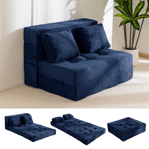 MAXYOYO Sofá Cama Plegable para Adultos y Niños, Convertible en Aofá Cama Portátil con 2 Almohadas, 100 x 195 x 15 cm