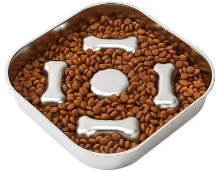 Rrlihjgu Bol de Chiens mangeur Lent, mangeoire Lent | Distributeur Alimentaire pour Animaux de Compagnie en Acier Inoxydable,Anti-aval et étouffement Lent pour améliorer Les habitudes Alimentaires