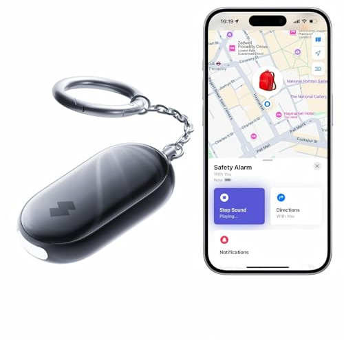SwitchBot Alarma de Seguridad Personal, 130dB Sirena con Luz LED Estroboscópica, Llavero de Autodefensa IP65 con Alertas de Ubicación, Ideal para Mujeres, Niños y Ancianos, Negro