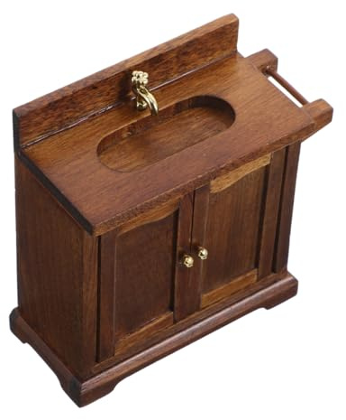 ifundom Bois Armoire Double Porte avec Évier Miniature Réaliste pour Maison Poupée Rangement Fonctionnel pour Accessoires Miniature