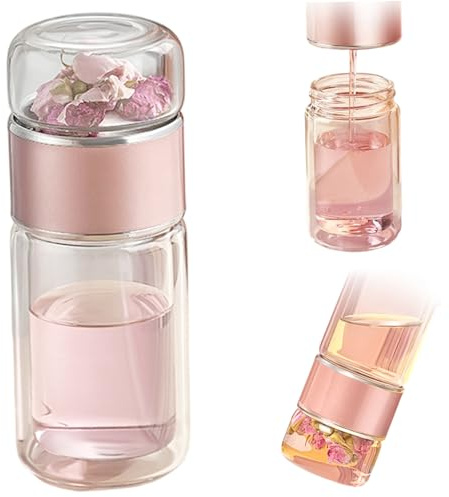 CAKEEYUM tesil flaska 2,5 dl dubbelvägg glas tebehållare med rostfritt stål infusion för lösa blad hem kontor reseflaska med, behållare med, kopp, resete