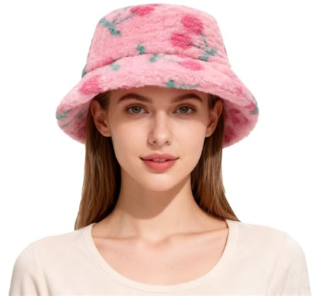Badmössa med namn pojke handfatshattar plysch för kvinnor i trendig collegestil, söt och varm vinter fiskarhatt babyflicka, ROSA, one size