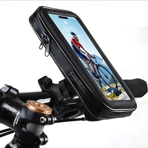 SUNSEATON Porta Cellulare Moto, Universale Porta Cellulare da Bicicletta Impermeabile con Rotazione a 360°, Portatelefono Moto Manubrio Toccare ID Viso ID Compatibile con Smartphone da 4,7 a 6,5