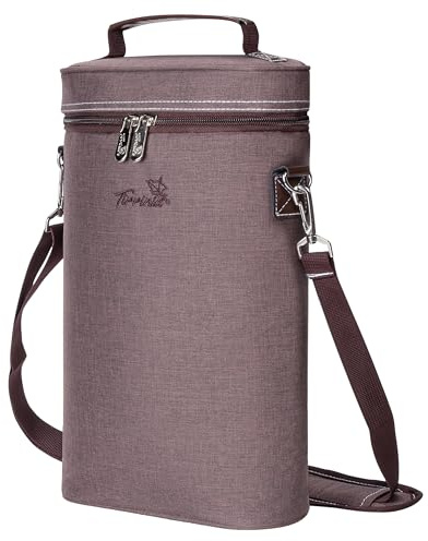 Kato Tirrinia Borsa termica isolata per 2 bottiglie refrigeranti in viaggio per vino e birra, borsa per bevande con manico e tracolla, regalo per gli amanti del vino per feste di picnic