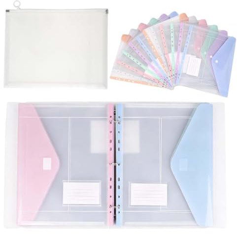 14 Pcs Classeurs à Documents A4 Pochettes Organisateur Documents Classables Classeur à Anneaux 3 Trous Sac Rangement avec 12 Dossiers A4 Plastique Étui à Documents Étanche pour Bureau, École