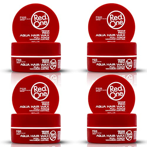 RedOne Aqua Hair Wax Red 4x150 ml | Ultra Hold Gel Wax | Strawberry Scent | Shiny Finish & Edge Control | Barber & Salon Quality | Professional Styling Wax for Men & Women | Maximum Control | 4 Pack