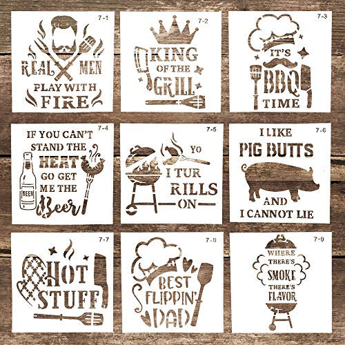 Schablone zum Malen, DIY, dekorative wiederverwendbare Grill-Buchstabenschablone für Bastelarbeiten, Scrabooking, Malerei auf Kuchen, Keksen, Holz, Leinwand, Boden, Wand (15 x 15 cm), 9 Stück