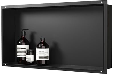 Bernkot Stainless Steel Shower Niche 24 X 12 Matte Black No Tile Needed Niche Shower for Bathroom Storage Recessed Wall Niches Bathroom Shelf Flush Mounted Installation
