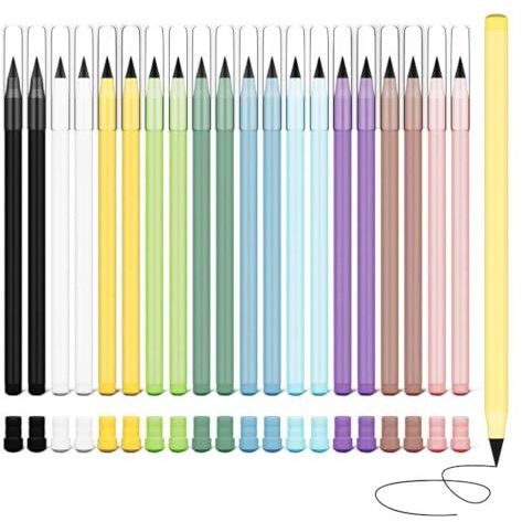 OSDUE Set di Matite Eterne, 20 Pezzi Penna Cancellabile Senza Inchiostro con 20 Gomma, Matita Infinita Cancellabile Riutilizzabile Lunga Durata, Scrivi Liscio e Chiara Simile a Matita HB